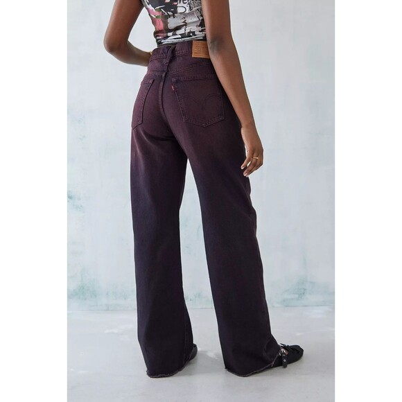 Levis Premium Women Denim Jean 25 Ribcage Wide Leg Red High Rise Baggy Loose New - Picture 2 of 7
